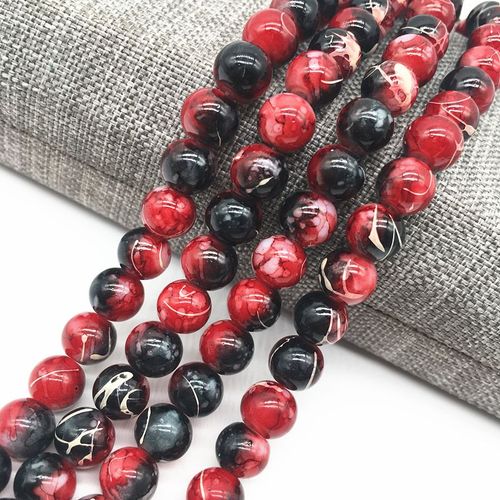 Perles De Verre Pour Fabrication De Bijoux, Vente En Gros, 4/6/8mm, Noir Et Rouge, Perles En Vrac, Entretoise, Breloque Peinte, Diy Bricolage, #09