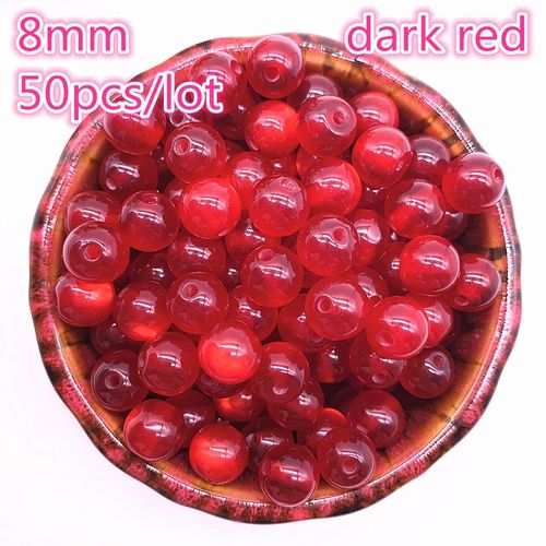 Perles D'imitation Opale Naturelle 8mm, 50 Pièces/Lot, Rondes En Résine Rouge Foncé, Perles D'espacement Pour La Fabrication De Bijoux, Bracelet À Faire Soi Même