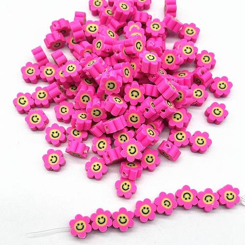 Perles En Argile Polymère Pour La Fabrication De Bijoux, 30 Pièces, 10mm, Perles Rouges Roses Pour Le Visage Souriant