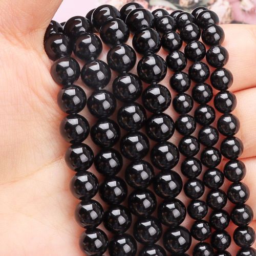 Collier En Agate Noire, Pierre Semi Précieuse Naturelle, Perles Rondes En Vrac Brillantes, Bijoux À Faire Soi Même