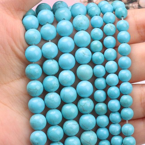 Perle En Pierre Naturelle Bleue Turquoise 6/8/10mm, Ronde, Ample, Grenat, Pour La Fabrication De Bijoux, Fournitures De Bijouterie, Bracelet, Espace De Gemme