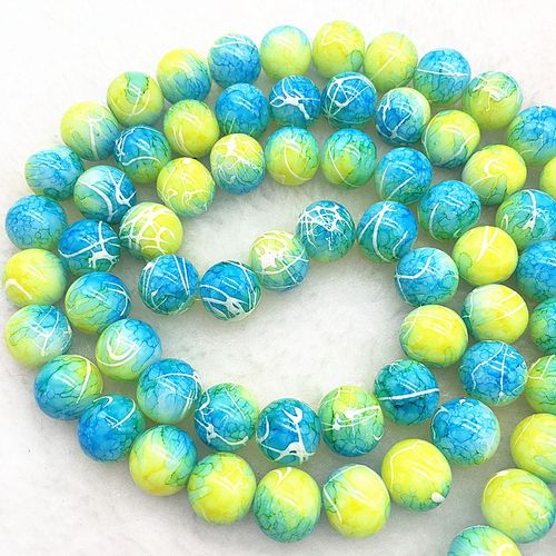 Perles Rondes En Verre Bleu Et Vert, 4/6/8/10mm, Pour La Fabrication De Bijoux, Collier #07, Vente En Gros