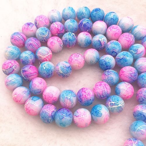 Perles Rondes En Verre Rose Et Bleu, 4/6/8/10mm, Pour La Fabrication De Bijoux, Collier #01, Vente En Gros