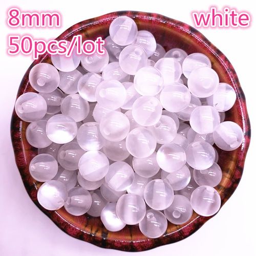 Perles En Opale Naturelle Imitant 8mm, 50 Pièces/Lot, Rondes En Résine Blanche, Perles D'espacement Pour La Fabrication De Bijoux, Bracelet À Faire Soi Même