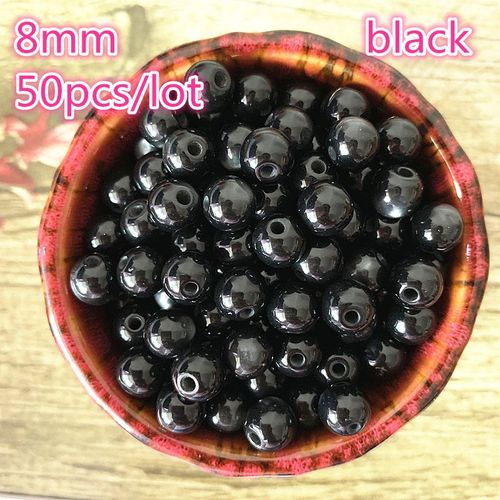 Perles D'imitation Opale Naturelle 8mm, 50 Pièces/Lot, Rondes En Résine Noire, Perles D'espacement Pour La Fabrication De Bijoux, Bracelet À Faire Soi Même