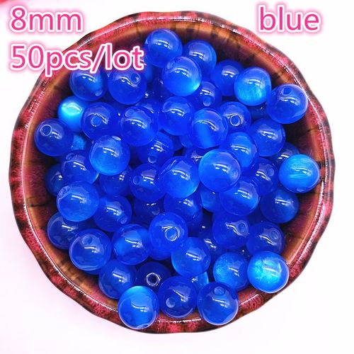 Perles D'imitation Opale Naturelle 8mm, 50 Pièces/Lot, Perles Rondes En Résine Bleue, Pour La Fabrication De Bijoux, Bracelet À Faire Soi Même