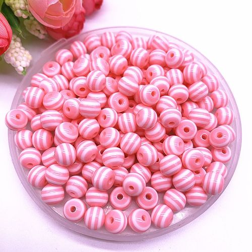 Perles Rondes En Résine De 6/8/10/12mm, Perles D'espacement À Rayures Pour La Fabrication De Bijoux Pour Enfants, Département Artisanat, Accessoires De Bracelet Diy, Nouveauté