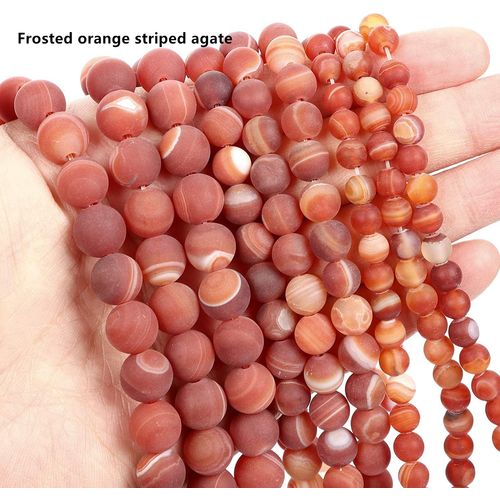 Perles Rondes En Pierre Naturelle D'agate À Rayures Orange Givrées, Pour La Fabrication De Bijoux, Guérison En Pierre D'énergie, Lw005 6/8/10mm