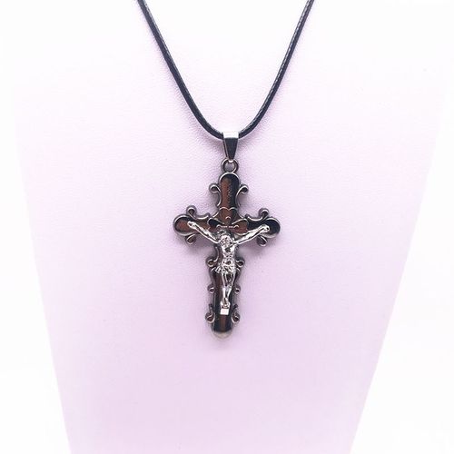 Collier Avec Pendentif Croix Pour Hommes, Pistolet À Chaîne En Cuir, En Acier Inoxydable, Pistolet À Chaîne, Noir, Couleur Bronze Antique, Bijoux À Offrir