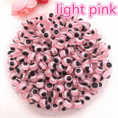 50pcs Perles Entretoises En Résine Rose, 6mm 8mm 8mm 8x10mm, Perles Mixtes À Motif D'oeil Maléfique Pour La Fabrication De Bijoux, Bracelet À Bricoler Soi Même