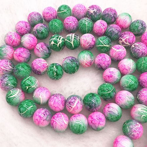 Perles Rondes En Verre Rose Et Vert, 4/6/8/10mm, Pour La Fabrication De Bijoux, Collier #02, Vente En Gros