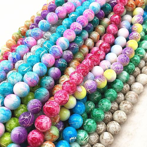Perles En Verre Multicolores 4/6/8/10mm, Perles Rondes Amples, Pour La Fabrication De Bijoux, Collier #39, Vente En Gros