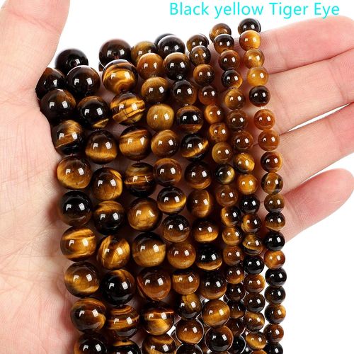 Perles En Pierre Naturelle Aaa De 6/8/10mm, Pierres Précieuses En Cristal Oeil De Tigre Noir Et Jaune Pour La Fabrication De Bijoux