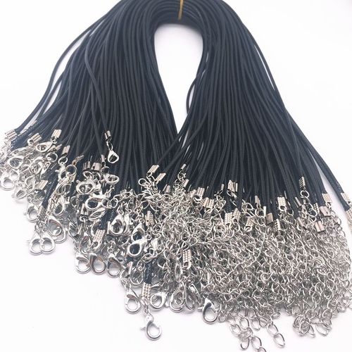 Cordon En Cuir Noir De 2mm, 5 Pièces, Corde De Cire, Chaîne De Collier, Prolongateur De Chaîne, Fermoir Homard, Accessoires