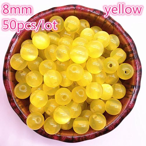 Perles En Opale Naturelle Pour La Fabrication De Bijoux, 50 Pièces/Lot, 8mm, Perles Rondes En Résine Jaune, Bracelet À Faire Soi Même