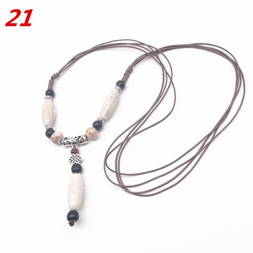 Long Collier De Perles En Céramique, Pendentif Style Bohémien, Chaîne De Pull, Tressé À La Main, Bijoux En Céramique, # H