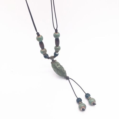 Long Collier De Perles En Céramique, Pendentif Style Bohémien, Chaîne De Pull, Tressé À La Main, Bijoux En Céramique # C