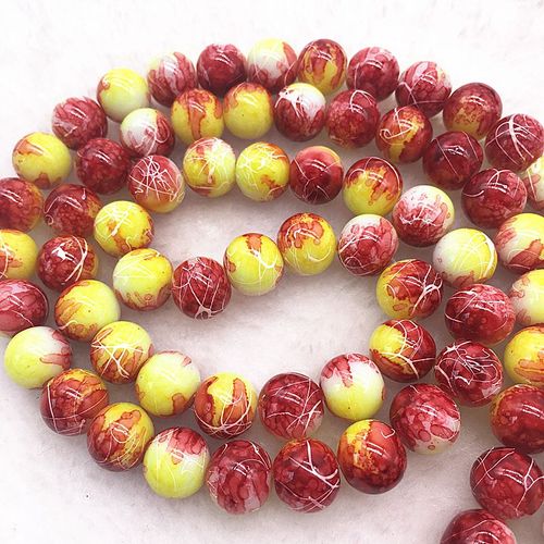 Perles Rondes En Verre Rouge Et Jaune, 4/6/8/10mm, Pour La Fabrication De Bijoux, Collier #08, Vente En Gros, Bracelet À Bricoler Soi Même
