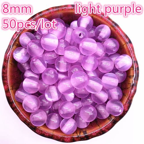 Perles En Opale Naturelle Imitation 8mm, 50 Pièces/Lot, Perles Rondes En Résine Violet Clair Pour La Fabrication De Bijoux, Bracelet Diy