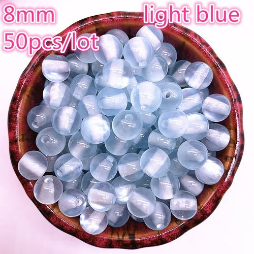 Perles D'imitation Opale Naturelle 8mm, 50 Pièces/Lot, Perles Rondes En Résine Bleue Claire, Pour La Fabrication De Bijoux, Bracelet À Faire Soi Même
