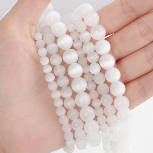 Perles Amples En Verre Blanc ?il De Chat, Fabrication De Pierres Rondes 6/8/10mm, Bijoux Bracelet Cadeau De Noël Anniversaire, Kit De Perles D'espacement À Faire Soi Même