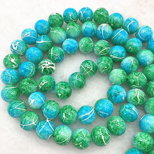 Perles Rondes En Verre Bleu Et Vert, 4/6/8/10mm, Pour La Fabrication De Bijoux, Collier #16, Vente En Gros