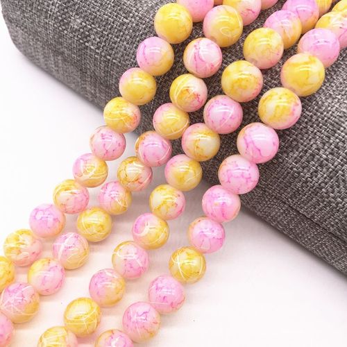 Perles Peintes En Verre, Salade Rose Et Jaune, 4/6/8mm, Breloques Amples, Perles Peintes, Bricolage #02, Vente En Gros