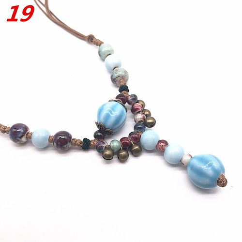 Long Collier De Perles En Céramique, Pendentif Style Bohémien, Chaîne De Pull, Tressé À La Main, Bijoux En Céramique # J