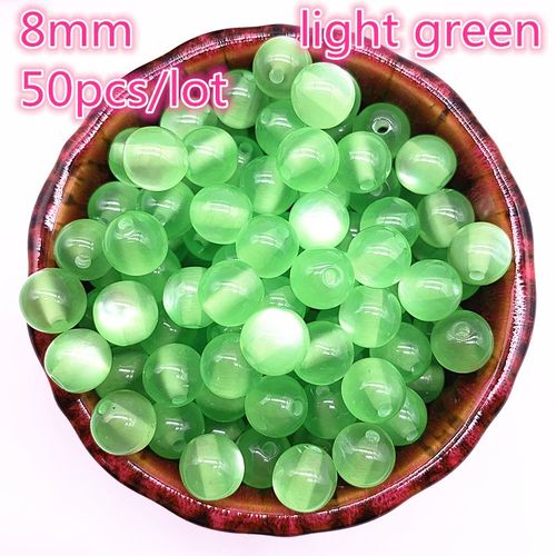 Perles D'imitation Opale Naturelle 8mm, 50 Pièces/Lot, Perles Rondes En Résine Verte Claire Pour La Fabrication De Bijoux, Bracelet Diy