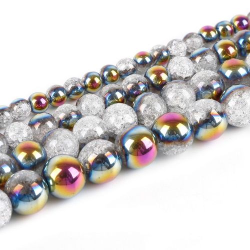 Perles En Pierre Naturelle Pour La Fabrication De Bijoux, Plaqué D'un Côté, Blanc Argenté, Cristal Craquelé, 6 12mm
