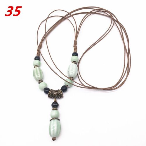 Long Collier De Perles En Céramique, Pendentif Style Bohémien, Chaîne De Pull, Tressé À La Main, Bijoux En Céramique, # W