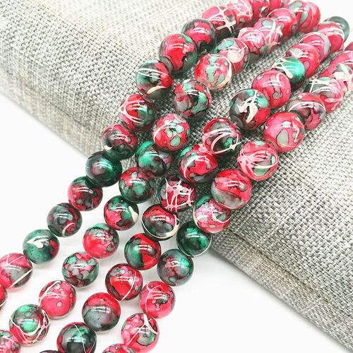 Perles De Verre Pour Fabrication De Bijoux, Vente En Gros, 4/6/8mm, Perles Vertes Et Rouges, Entretoise Ample, Breloque Peinte, Diy Bricolage, #16
