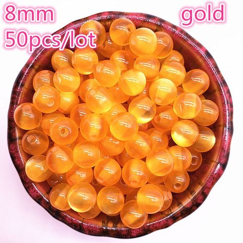 Perles D'imitation Opale Naturelle, Rondes En Résine Or, Pour La Fabrication De Bijoux, Bracelet Diy, 8mm, 50 Pièces/Lot, Nouveauté