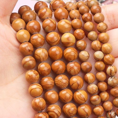 Perle Naturelle Ample En Agate, Perles Rondes En Jaspe, Grain De Bois, Collier Et Bracelet En Pierre Semi Précieuse, Fabrication Artisanale