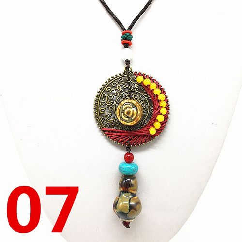 Collier Long Pendentif En Perles En Céramique Ethnique, Chaîne, Bijoux Rouges, Style Bricolage #03