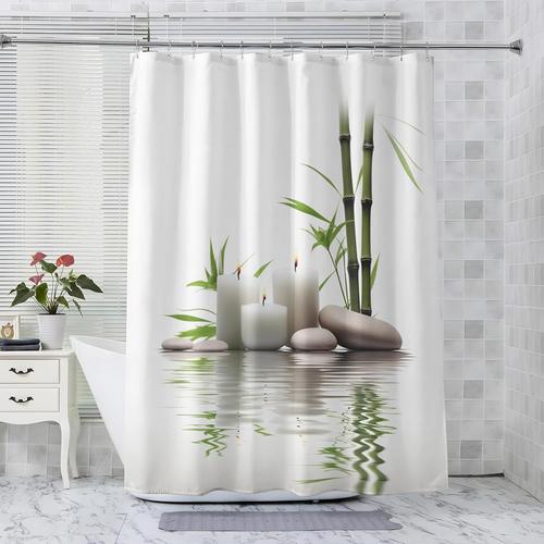 Accessoires De Salle De Bain Rideau De Douche Zen, Rideau Douche Anti Moisissure Tissu Polyester Lavable, Bambou Rideau Baignoire Imperméable, Rideau Salle De Bain Avec 12 Crochets, 90x200