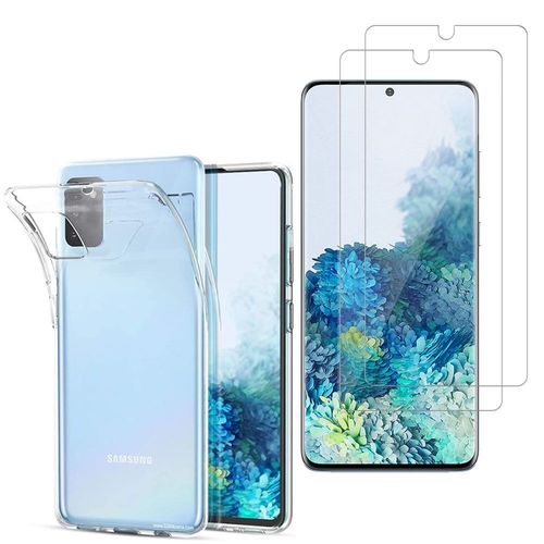 Coque Silicone Pour Samsung Galaxy S20/ S20 5g 6.2" Gel Ultraslim Et Ajustement Parfait - Transparent + 2 Films Verre Trempé - Transparent