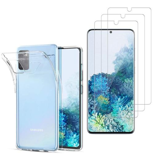 Coque Silicone Pour Samsung Galaxy S20/ S20 5g 6.2" Gel Ultraslim Et Ajustement Parfait - Transparent + 3 Films Verre Trempé - Transparent