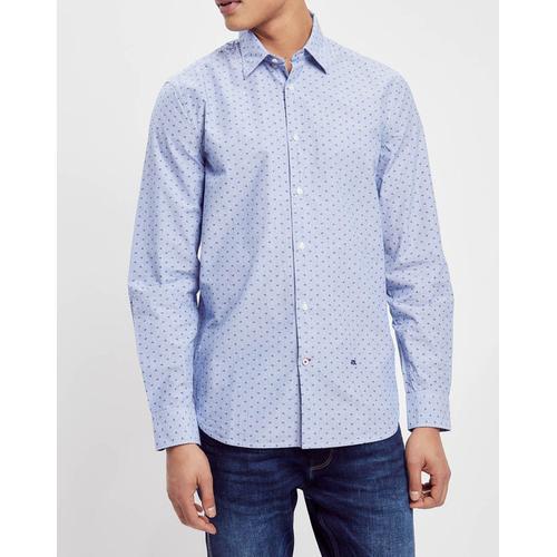 Chemise Ajustée Pierre Micro Imprimée Bleue