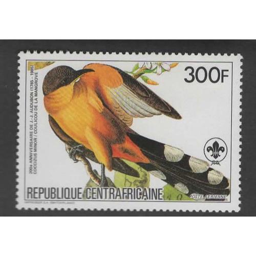 République Centrafricaine, Timbre-Poste Aérienne Y & T N° 322, 1985 - Bicentenaire De La Naissance De Jean-Jacques Audubon, Coulicou De La Mangrove