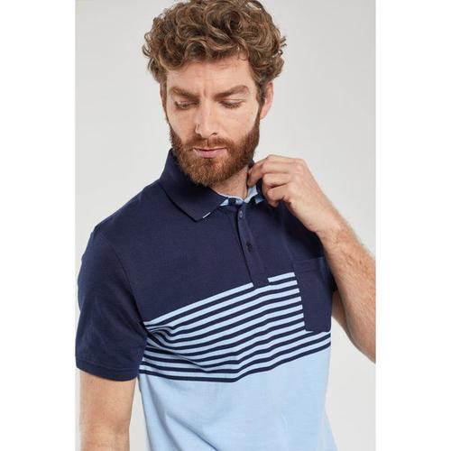 Berac Polo Bicolore Rayé - Coton Léger Homme River/Marine Deep M