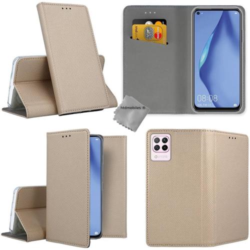 Housse Etui Coque Pochette Portefeuille Pour Huawei P40 Lite + Film Ecran - Or Magnet