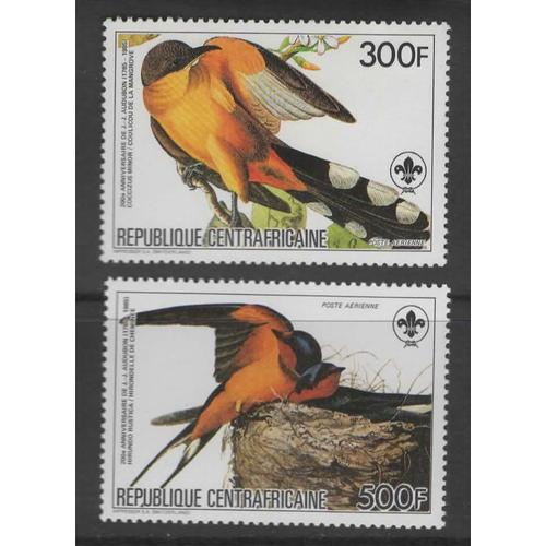 République Centrafricaine, Timbres-Poste Aérienne Y & T N° 322 Et 323, 1985 - Bicentenaire De La Naissance De Jean-Jacques Audubon, Oiseaux