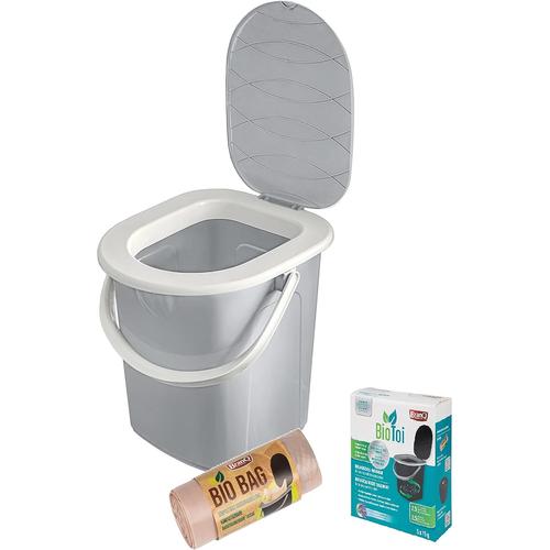 Gris - Home Essential Lot De 3 Toilettes De Camping Mobiles 22 L Avec Charge Maximale Jusqu'à 120 Kg, Plastique Pp Sans Bpa + Préparation Biologique 5 X 25 G + 20 Sacs De Toilette Bio