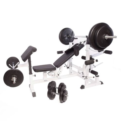Gorilla Sports - Banc De Musculation Universel Blanc Gs005 Avec Supports Et Set D'haltères 97,5 Kg