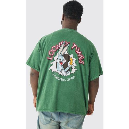 Plus Oversized Looney Tunes Washed T-Shirt Homme - Vert - Xxxl, Vert