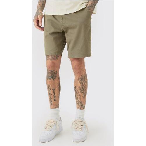 Tall Fixed Waist Khaki Slim Fit Chino Shorts Homme - Kaki - 38, Kaki