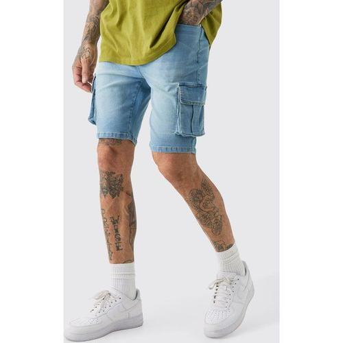 Tall Skinny Stretch Cargo Denim Shorts In Light Wash Homme - 40, Light Wash