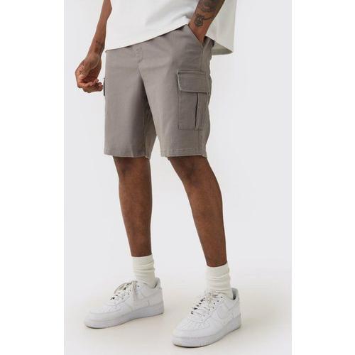 Tall Elastic Waist Grey Slim Fit Cargo Shorts Homme - Gris - M, Gris