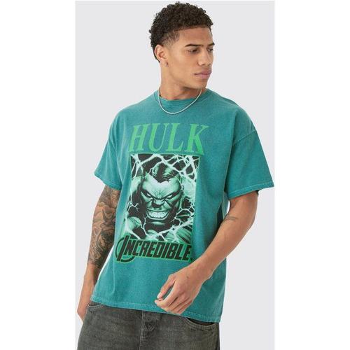 Oversized Hulk Wash License T-Shirt Homme - Vert - S, Vert